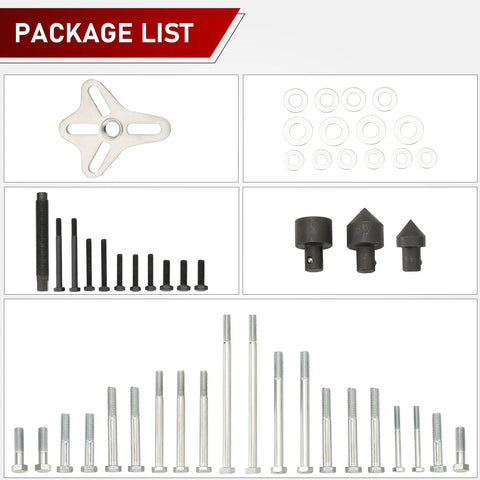 Heavy Duty Harmonic Balancer Puller Set 46 Piece Kit with bolts, washers, and adapters for steering wheel pullers