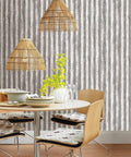 Dining area with Cool Silver Corrugated Metal Wallpaper Washable And Strippable Nonwoven Material With Realistic Metallic Shine For Accent Walls