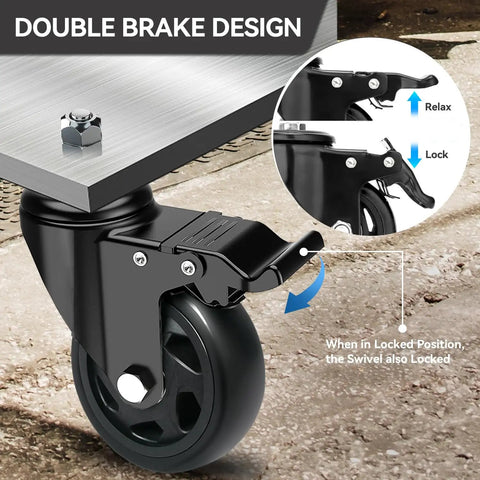 Dead Nuts Heavy Duty 5 Inch Swivel Caster Wheels With Locking Brakes Set Of 4 showing double brake design for secure use.