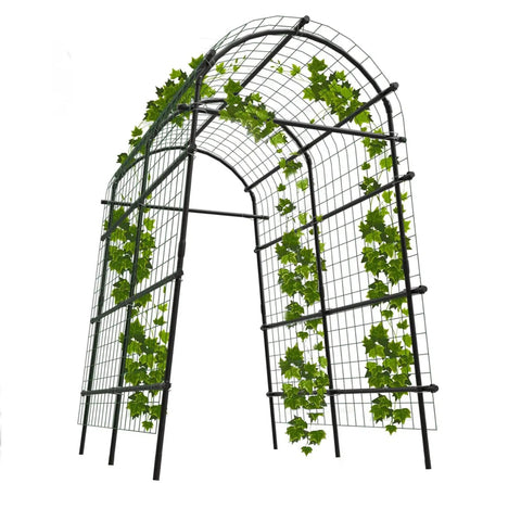 7.5 Ft Metal Garden Arch Trellis With Netting, Adjustable 35 To 45 Inch Arbor For Climbing Roses, Grapes, Beans and Vines