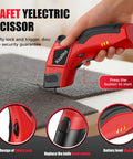 Heavy Duty Electric Box Cutter 3000mAh Cordless Cardboard Scissors With Safety Lock Rechargeable Battery shown cutting carpet.