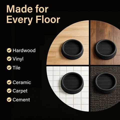 Twelve Piece Heavy Duty Rubber Furniture Pads, 2 Inch Anti Skid Coasters in black for various floor types.