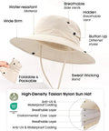 Go To Sun Hat For Women With Ponytail Hole, Wide Brim Beach Bucket Style, Lightweight Nylon, UPF 50 Plus Sun Protection, Outdoor Beige