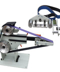 Heavy Duty Variable Speed Belt Sander And Knife Grinder Featuring Wheel Plus Flat Platen Tool Rest For Metal And Wood Polishing 1500W Motor 220V Rock Solid Reversible Workbench, showing the sander with a sanding belt.