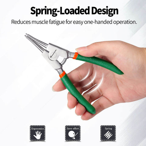 5 Inch Circlip Pliers For External Snap Rings 0.06 Inch Tip Diameter Straight Jaw Retaining Ring Pliers held in hand