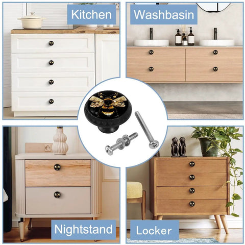 4 Pack Matte Black Bee Cabinet Knobs With Screws on dressers and cabinets
