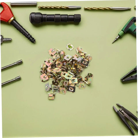 50 Pack Hella Tough U Shape Nut Fasteners For Automotive Body Clips Heavy Duty Metal exterior trim replacement, assorted golden U-nuts.