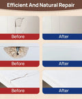 Before and after images of wood repairs showcasing Your Go To Wood Patching Essentials Features Fast Cure Paintable Putty for holes and cracks.