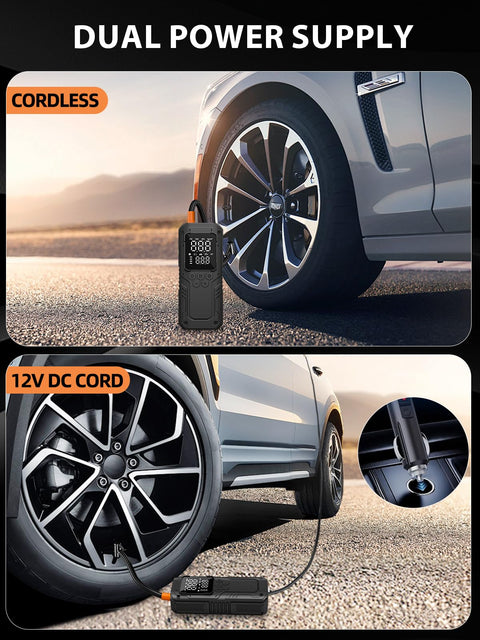 Cordless Tire Inflator Portable Air Compressor With Autostop 150 PSI 12V DC Car Tire Pump inflating car tire