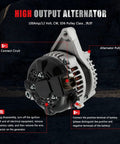 High Output 100Amp 12V Alternator For Toyota Camry 2.5L 2012-2015 RAV4 2.5L 2009-2012 Scion tC 2.5L 2011-2016 Bolt-On Plug-And-Play Replaces 11402 104210-2270 Auto Part with labeled circuit and pulley