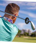 Golfer using Two Pack Weighted Golf Swing Trainer Rings For Practice And Warm Up Build Muscle Memory Improve Stability And Boost Swing Strength With This Golf Training Aid Kit on club.