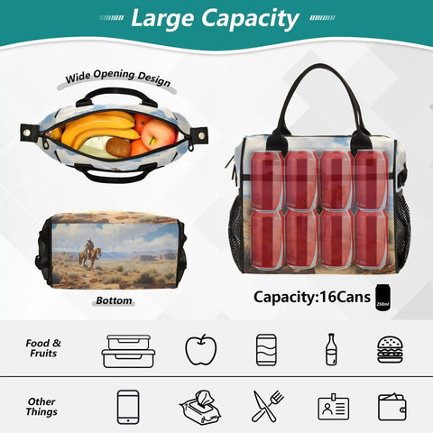 Desert Cowboy Themed Insulated Lunch Bag For Women Large Leakproof Cooler Tote Portable For Work Picnic Beach Camping