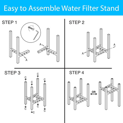 Easy assembly steps for Adjustable Multiuse Countertop Stand For Water Filters And Dispensers Elevates Nine Inches