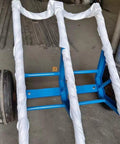Tough As Nails Heavy Duty Pole Hauler Cart For Concrete Utility Lines And Long Material Transport With Swivel Casters and Bulletproof Steel Chassis Assembly, blue steel frame with wrapped handles and tires.