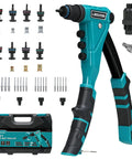 Two In One Rivet Nut And Pop Rivet Gun Kit with Eight Mandrels for Metric and SAE, 200 Rivets, Adjustable Tool and Case