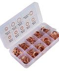 200 Pcs Flat Copper Washer Set Nine Sizes M5 To M14 O Ring Copper Gasket Seal Kit in open storage case