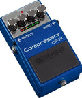 CP-1X Compressor Guitar Pedal With Next-Gen MDP Tech for expressive dynamics, blue finish with multiple control knobs, top view.