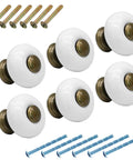 Six Pack White Ceramic Drawer Knobs With Antique Bronze Point And Base Vintage Dresser Knobs Decorative Pull Handles For Closet And Cupboard Small Size, shown with included screws