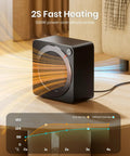Mini Space Heater For Home And Office Indoor Use Takes The Chill Off Fast PTC Ceramic 500W in black on a desk