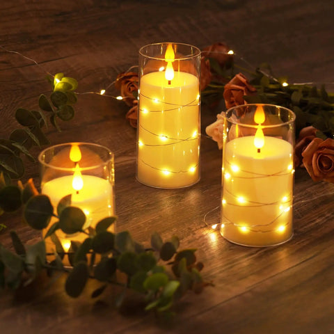 Dope Flameless LED Candles With Embedded Fairy Lights Battery Operated Acrylic Candles With Remote And Timer Ivory White Set Of 3