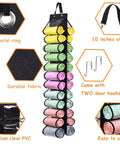 Leggings Storage Roller Organizer With 24 Clear Compartments, Foldable Portable Closet Rack for wall with fabrics and hooks.