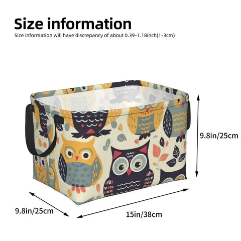 Rock Solid Rectangular Storage Basket With Handles For Shelf Organization Hella Durable Waterproof Oxford Cloth Dope Cartoon Owl Design, 15x9.8x9.8inch.