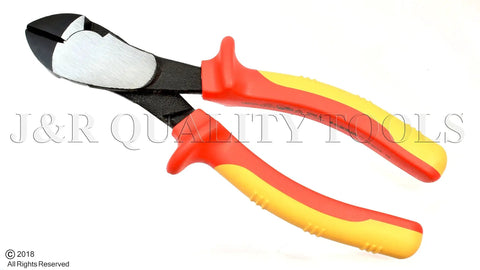 Heavy Duty Insulated Electrician Pliers And Wire Stripper Tools Three Piece Pro Level Toolkit With Genuine 1000 Volt Safety Rating Built Damn Solid For Quick Electrical Fixes. Diagonal snips with red and yellow ergonomic handles.