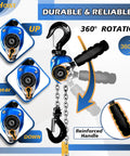 Mini Chain Hoist One Quarter Ton With Two Lift Sling Straps And Gloves Ten Foot Lift Reach Alloy Steel G80 Chain Manual Come Along Hoist With Two Heavy Duty Hooks Workhorse For Garages Warehouses Automotive Machinery, blue hoist with 360° rotation and reinforced handle
