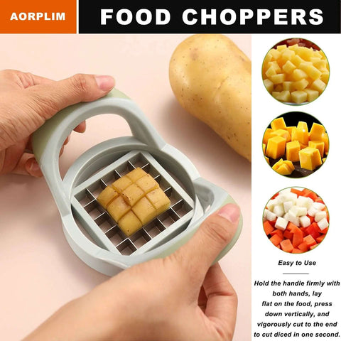 AORPLIM handheld vegetable chopper with stainless steel grid blades for dicing potatoes and vegetables