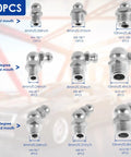 Pro Grade Metric Grease Fittings Kit 60 Or 120 Pcs Featuring 9 Types Galvanized Zerk Set High Hardness 45 And 90 Degree Fittings