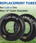 15x6.00-6 Inner Tube Two Pack For Ride On Mowers, Yard Trailers, Tractors, Go Karts, Golf Carts, ATVs And More With TR-13 Valve Stem