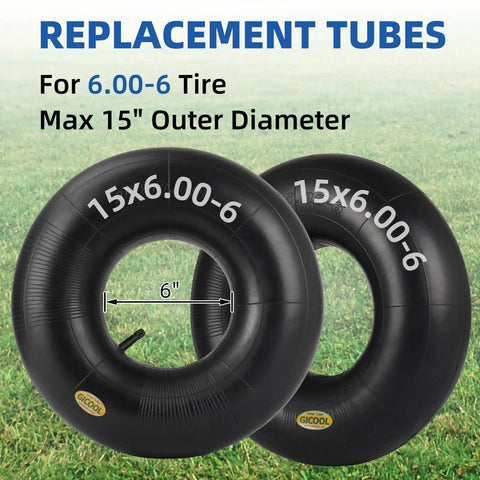 15x6.00-6 Inner Tube Two Pack For Ride On Mowers, Yard Trailers, Tractors, Go Karts, Golf Carts, ATVs And More With TR-13 Valve Stem