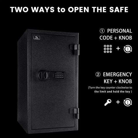 UL Certified Fireproof Safe For Home And Office 3.47 Cubic Feet Large Steel Safe Box With Digital Lock shown with opening methods.