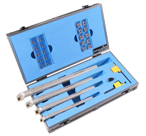 Right Hand SCLCR Indexable Boring Bar Set With 20 CCMT Inserts, 31-Piece Pro Grade Machining Kit For Bore Work, Includes Bars In Three Eighths, One Half, Five Eighths, And Three Quarters Inch For Precision