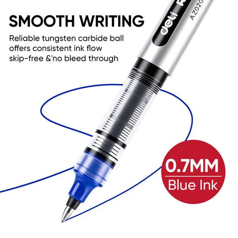 Rollerball Pens 0.7 Mm Blue Ink 25 Pack, detailed view showing smooth writing and tungsten carbide tip