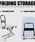 Heavy Duty 300Kg Hydraulic Table Jack With Wheels Folding Lifting Platform Cart Electric Scissor Lift For Warehouse Garage Shop Material Handling Portable Workbench High Capacity in open and folded positions.