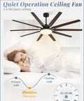 72 Inch Outdoor Ceiling Fan With Lights And Remote over bed, heavy duty black 10 blades, 32W LED light, quiet operation illustration.