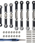 Aluminum Turnbuckle Pull Rod And Steering Linkage Set For One Fourteenth Scale RC Car Buggy With Screwdriver, CNC Machined Servo Link Rod Ends And Arm Tie Rods, Compatible With WLtoys 144001 Black, 7-piece set with screws