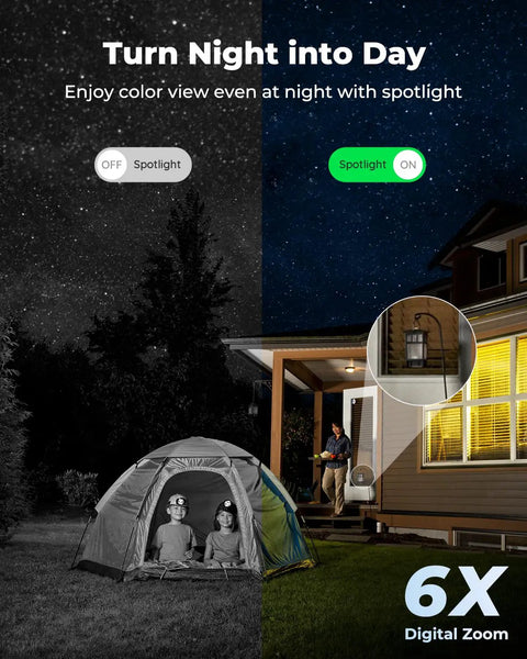 Outdoor Security Camera With Solar Panel No Hub Needed 2K Resolution Battery Powered Wireless Color Night Vision With Spotlight