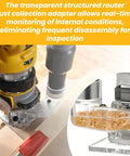 DNP615 Clear Router Dust Collection Adapter For Fixed Base Routers Compatible With DWP611 And DWP611PK in use, see-through design