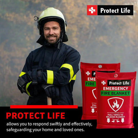 Two Pack 40x40 Inch Fiberglass Emergency Fire Blankets With Protective Gloves Wall Hooks And Storage Case with firefighter