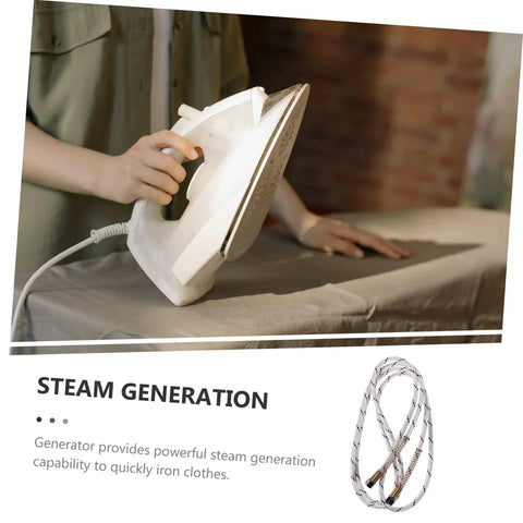 Person ironing with heavy duty medium pressure steam hose for irons 3 meter high temp PVC tubing flexible steam iron supply line