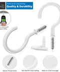 Heavy Duty Ceiling Hooks Set Of 12 2.9 Inch Vinyl Coated Hooks For Hanging Plants Cups And Lights With Screw Plugs White Durable Indoor Outdoor Rust Resistant Easy Install, two vinyl coated hooks with screws and plugs showcasing design and features
