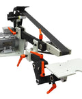 Professional Variable Speed Belt Sander With 72 Inch Abrasive Belts And Extra Grinding Discs For Killer Knife Sharpening And Slick Metal Polish 220V Benchtop Grinder showing motor and adjustable arm.