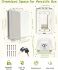 Lockable Waterproof Outdoor Electrical Outlet Cover Box With Key And Drip Proof Weather Shielding For Standard Sockets, White dimensions shown.