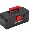 Lockable 13 Inch Tool Box With Front Metal Latch And Pad Lock Eye Ergonomic Comfort Grip Handle Internal Portable Tray For Hand Tools Red And Black Heavy Duty Go To Organizer For Home And Job Site