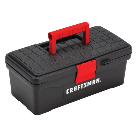 Lockable 13 Inch Tool Box With Front Metal Latch And Pad Lock Eye Ergonomic Comfort Grip Handle Internal Portable Tray For Hand Tools Red And Black Heavy Duty Go To Organizer For Home And Job Site