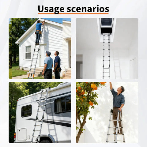 Pro Grade Telescoping A Frame Ladder 16.5 Foot With Dual Locks And Triangular Stabilizers, ANSI EN131 Safety Certified, 330 lbs Capacity, Wide Anti Slip Rungs, Reinforced Feet For Rock Solid Stability On Every Step. for roof, attic, and RV use