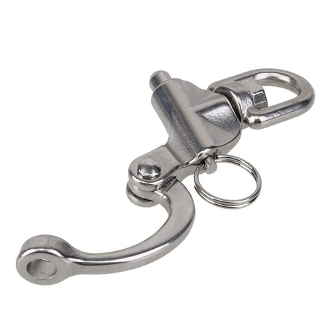 Heavy Duty 304 Stainless Steel Snap Shackle With Small Swivel Bail For Marine And Boat Rigs, 70mm, close-up view.