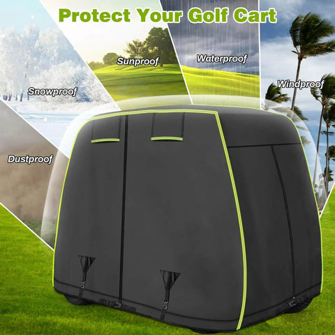 Universal 2 To 4 Passenger Golf Cart Cover With Reflective Strips All Weather Protection Waterproof Snowproof Windproof Sunproof